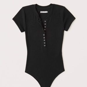 A&F Short-Sleeve Henley Bodysuit - Black